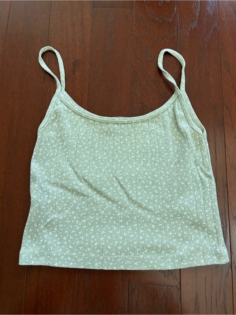 Brandy Melville floral ribbed tank top made in Italy 100% cotton pale green OS - Picture 6 of 6